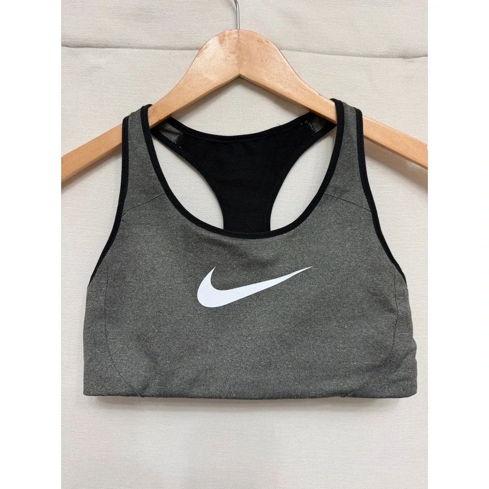 Nike Womens Dri-FIT Racerback Sports Bra Gray Black Swoosh 548545-091 Size M